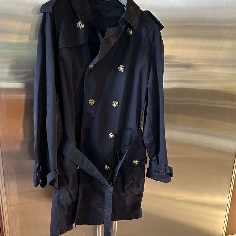 Men's Elegant Navy Double-Breasted Raincoat